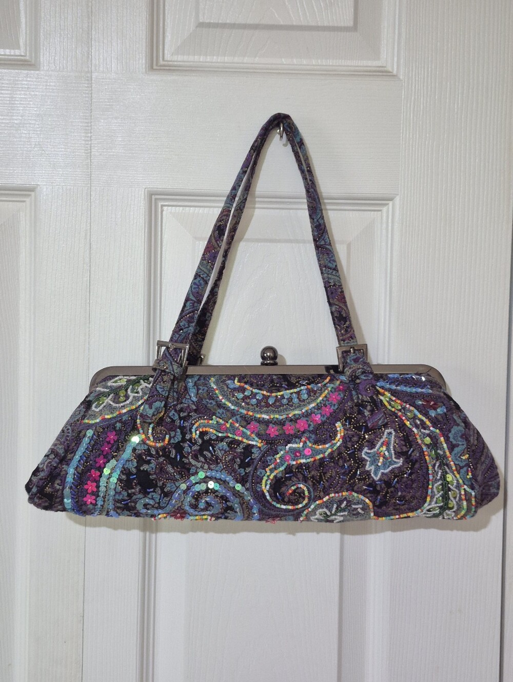 Paisley Purple Beaded And Sequined Kisslock Clasp Bag - Picture 13 of 13